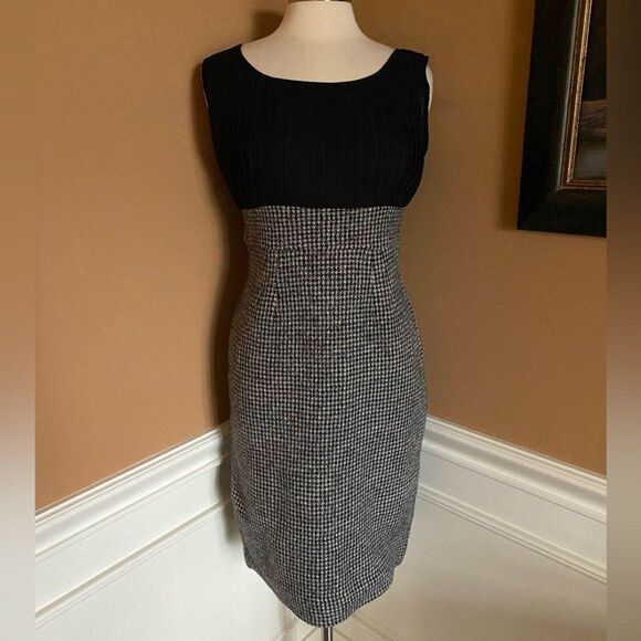 Anthropologie Sparrow Vapor Rise Black Houndstooth Wool Sheath Dress M NWT - Picture 2 of 11
